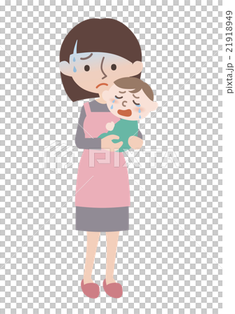 エプロン姿のママと泣く赤ちゃん 21918949