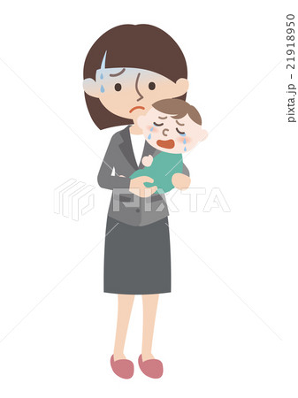 仕事着ママと泣く赤ちゃん 21918950