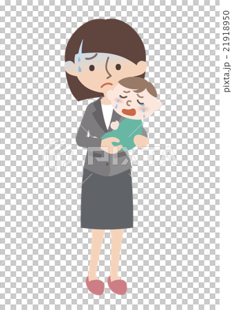 仕事着ママと泣く赤ちゃん 21918950