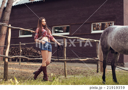 Woman and Horse. Casual Sexy Style Woman and Horse. Casual Sexy Style 21919359
