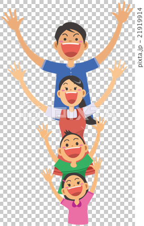元気に明るく手を振っている4人家族のイメージイラスト 元気に明るく手を振っている4人家族のイメージイラスト 21919914