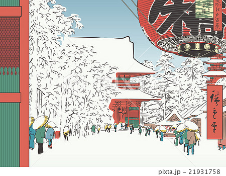 歌川広重 名所江戸百景 浅草金竜山イメージイラスト 21931758