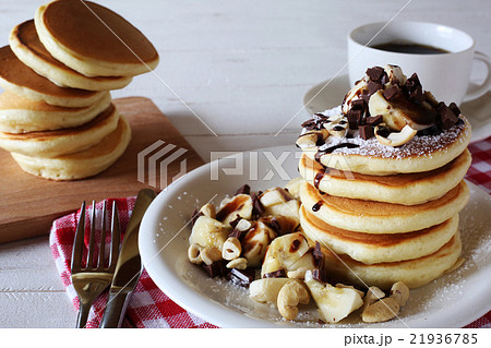 チョコバナナパンケーキの写真素材