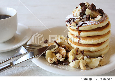 チョコバナナパンケーキの写真素材