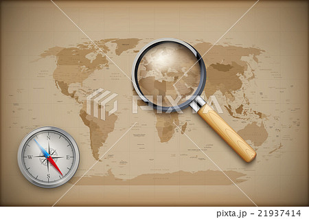 Vintage World Map with magnify and compass 21937414