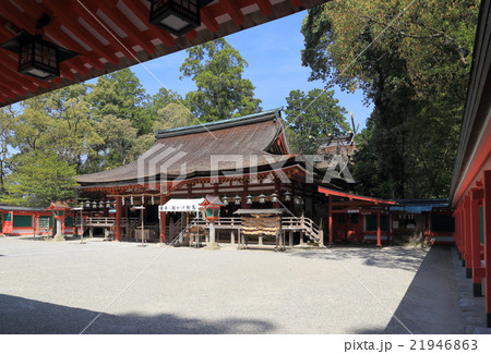 石上神宮、廻廊から見る「拝殿」と「本殿」 21946863