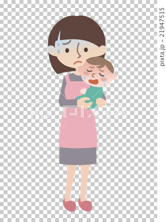 Mother of an apron and a baby of a cold 21947515