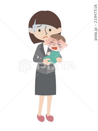 仕事着のママと風邪の赤ちゃんのイラスト素材 21947516 Pixta