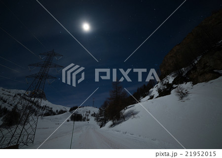 La Thuile ski resort at night illuminated by mooonlight La Thuile ski resort at night illuminated by mooonlight 21952015