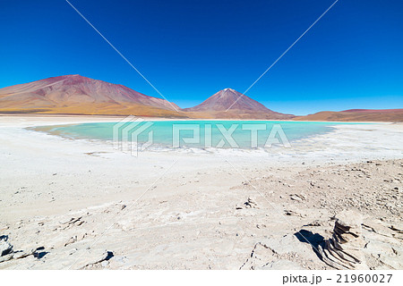 Green Lagoon and Licancabur Volcano on the Bolivian Andes 21960027