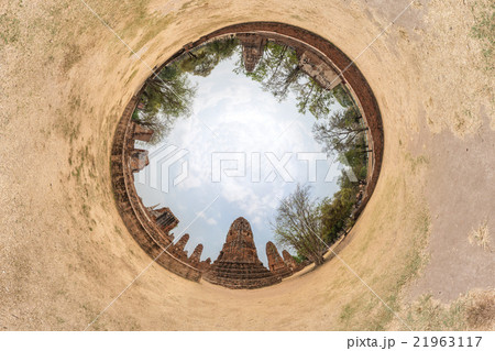 Ancient Thai temple in tiny world worm eyes view Ancient Thai temple in tiny world worm eyes view 21963117