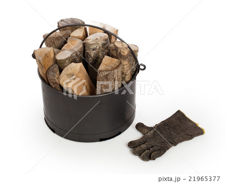 Metal basket of firewood 21965377