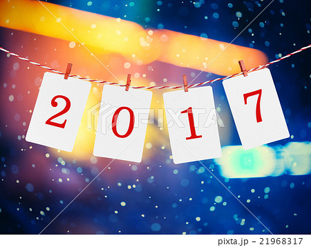 Paper or photo frames  with 2017 figures hanging 21968317