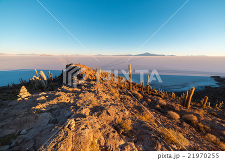Uyuni Salt Flat on the Bolivian Andes at sunrise 21970255