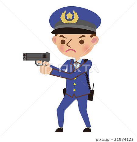 拳銃を構える男性警察官のイラスト素材