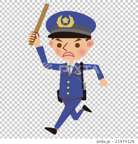 警棒を持って走る男性警察官のイラスト素材