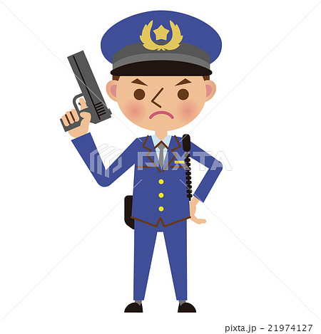 拳銃を持つ男性警察官のイラスト素材