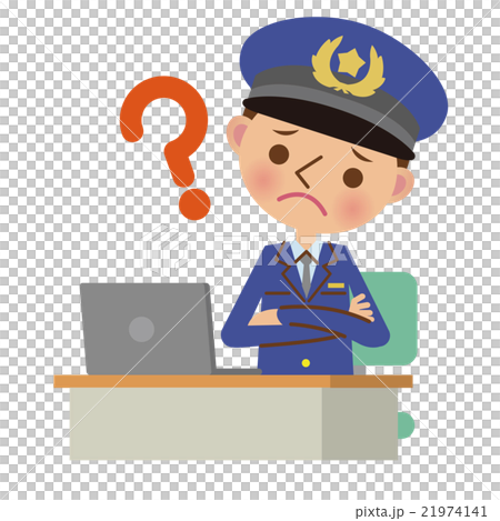 A male police officer troubled in front of a laptop computer A male police officer troubled in front of a laptop computer 21974141