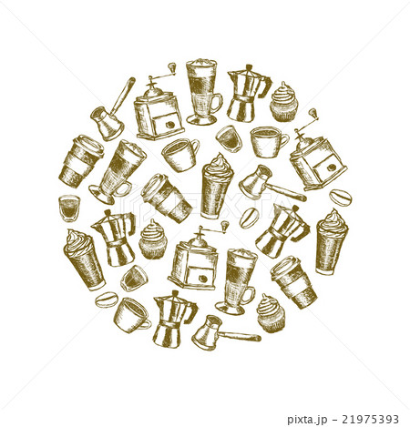 doodle coffee images in circle 21975393