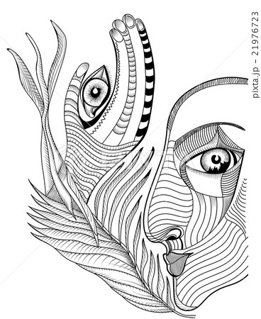 Abstract surreal face and hand with mehndi tattoo Abstract surreal face and hand with mehndi tattoo 21976723