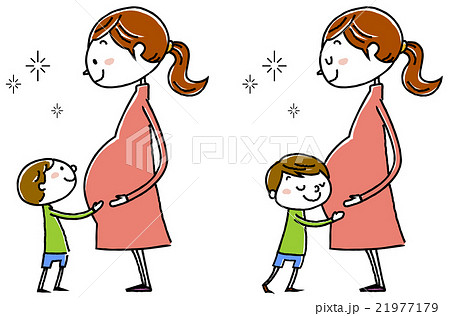 イラスト素材 妊娠中の母と子供のイラスト素材