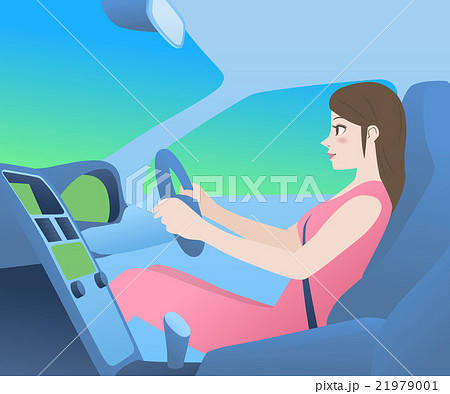 クルマの運転席の女性ドライバーのイラスト素材