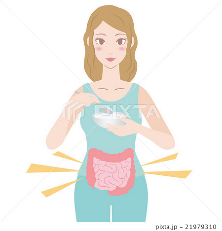 ヨーグルトを食べる女性とプロバイオティクス イメージイラスト ヨーグルトを食べる女性とプロバイオティクス イメージイラスト 21979310