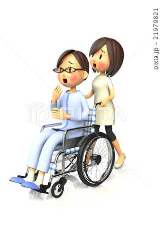 妻に車いすを押してもらう男性 妻に車いすを押してもらう男性 21979821
