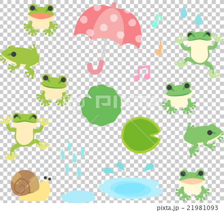 Frog And Rain Illustration Set Stock Illustration