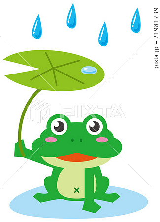 梅雨 カエル1匹 葉っぱの傘のイラスト素材
