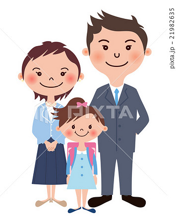 女子小学生と両親の親子三人のイラスト素材 21982635 Pixta
