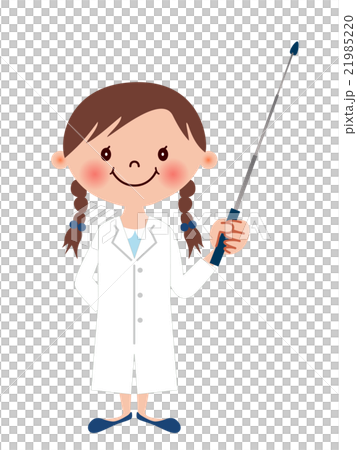 指し棒を持つ白衣の小さな女の子のイラスト素材
