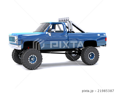 A large blue pickup truck off-road. Full off-road A large blue pickup truck off-road. Full off-road 21985387