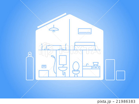 リビング、寝室、バス、洗面所、トイレ、キッチンのある住居の断面図 リビング、寝室、バス、洗面所、トイレ、キッチンのある住居の断面図 21986383
