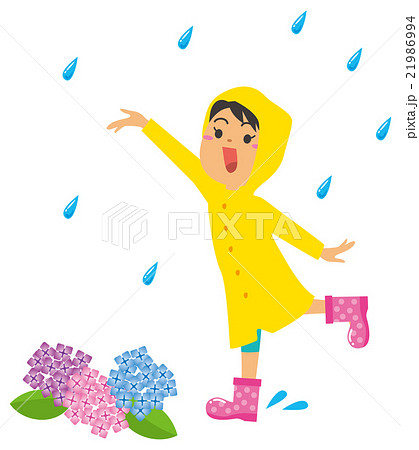 梅雨 カッパを着る女の子のイラスト素材