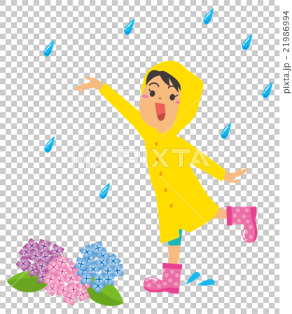 Hydrangea with a girl who is happy to wear a kappa in the rain 21986994