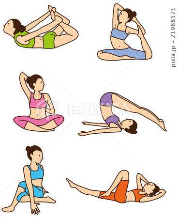 ヨガのポーズをしている女性のイメージイラストセットのイラスト素材