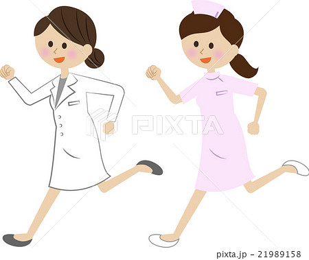 走る白衣の女性と看護師のイラスト素材