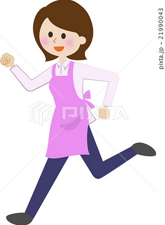 走るエプロン姿の女性のイラスト素材
