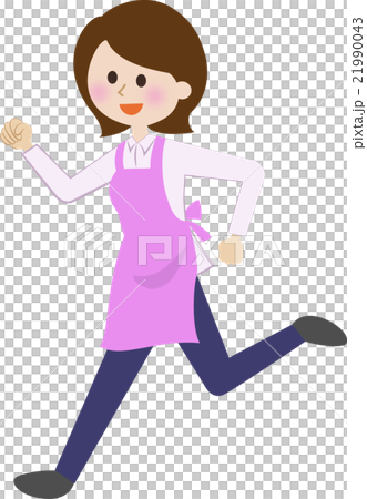 走るエプロン姿の女性のイラスト素材