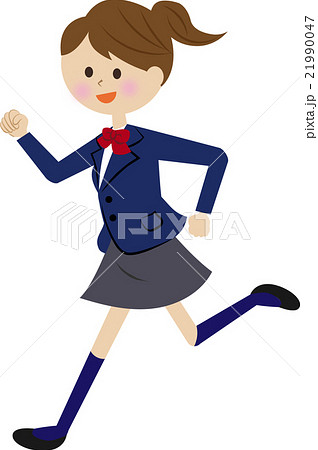 走る女子生徒 制服のイラスト素材
