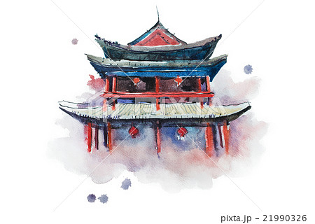 Watercolour Painting Of Xian Fortifications Sianのイラスト素材