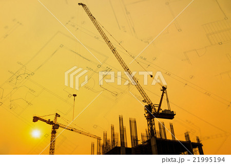 Construction site crane with drawing BG Construction site crane with drawing BG 21995194