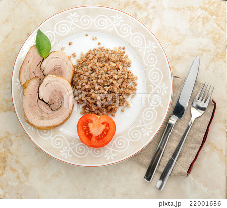 meatloaf, cut into slices with buckwheat meatloaf, cut into slices with buckwheat 22001636