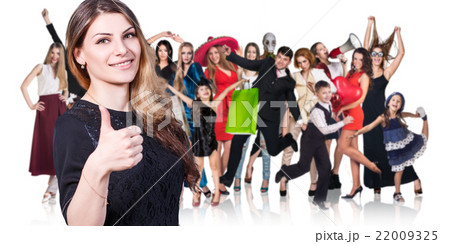 Woman and large group of happy people Woman and large group of happy people 22009325