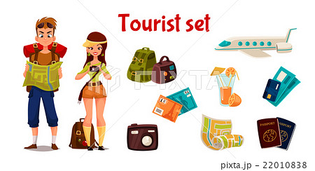 Travel icons, set cartoon elements of holidays Travel icons, set cartoon elements of holidays 22010838
