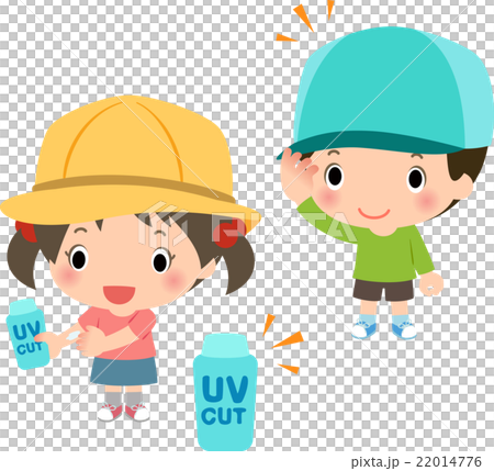 帽子や日焼け止めで紫外線対策をする子どもたち 22014776