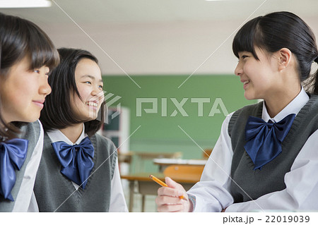 話し合う女子生徒の写真素材