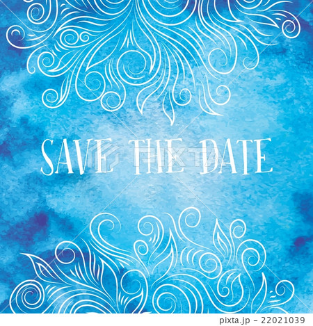 Blue Vector Watercolor Card with Swirl Ornament  22021039
