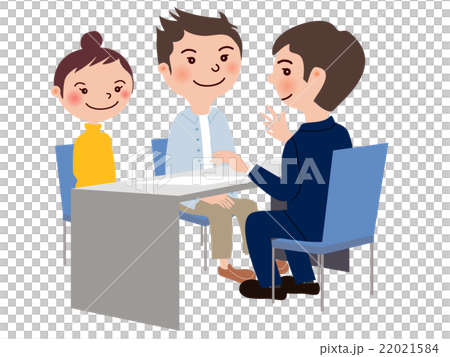 一對年輕夫婦誰穿著西裝諮詢一個男人 一對年輕夫婦誰穿著西裝諮詢一個男人 22021584